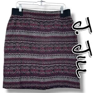 New With Tags J Jill Brocade Pencil Skirt Elastic Waist Red Black Gray Womens M